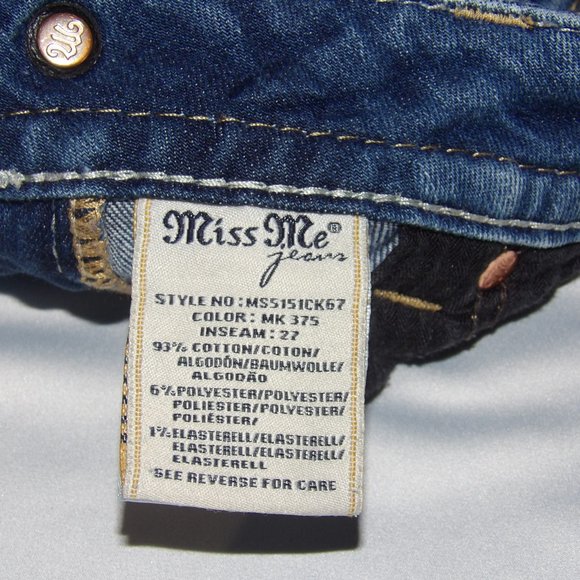 Miss Me Mid Rise Skinny Jeans Sz 1/2 (26) - Picture 12 of 15